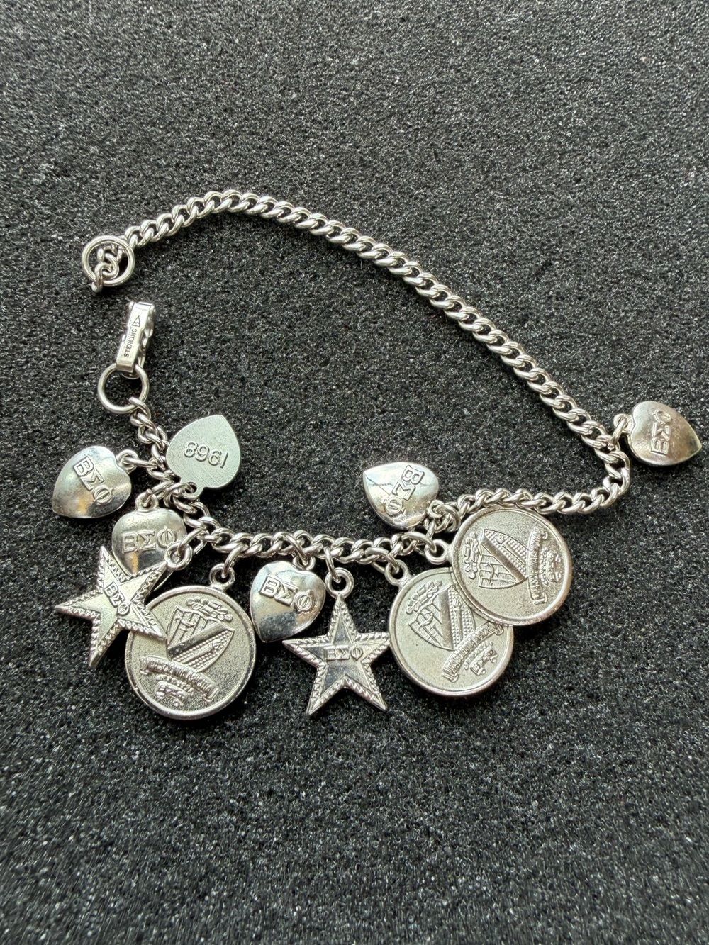 Vintage Sterling Silver Beta Sigma Phi Charm Bracelet